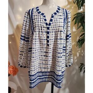 Rose + Olive Tie Die Pintuck Pleat Popover Tunic Top Womens Plus Size 1X Boho